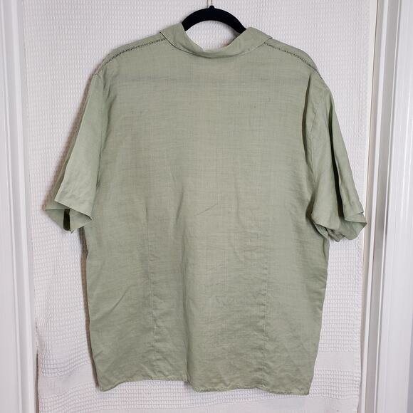 Vintage Ravel Button Up Shirt Women 2X Sage Green Short Sleeve Ramie Coastal - Picture 2 of 16